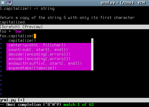 Python coding in Vim 7.1 - Screenshot