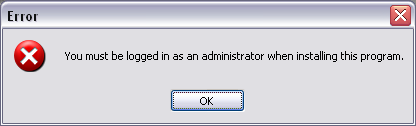 Screenshot: Python Twisted - Error message lacking admin rights