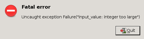 Screenshot: Uncaught exception Failure(input_value: integer too large)