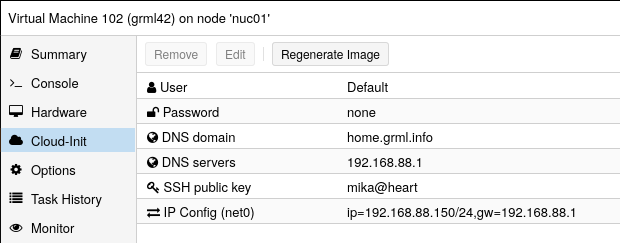 Screenshot of cloud-init integration