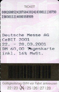 Rückseite der Eintrittskarte